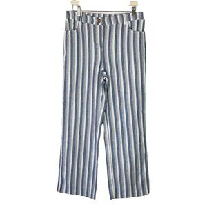 Chico’s Linen Stripe Straight Pants In Indigo Size 1 Medium NWT